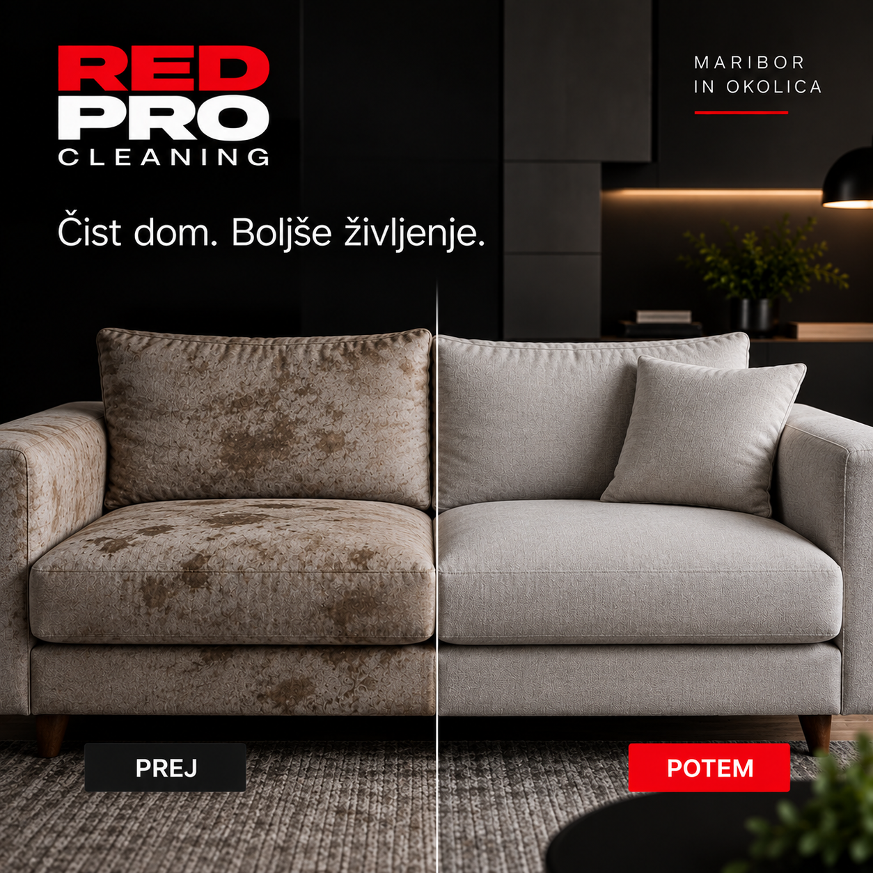 Vizualna predstavitev čiščenja sedežne garniture